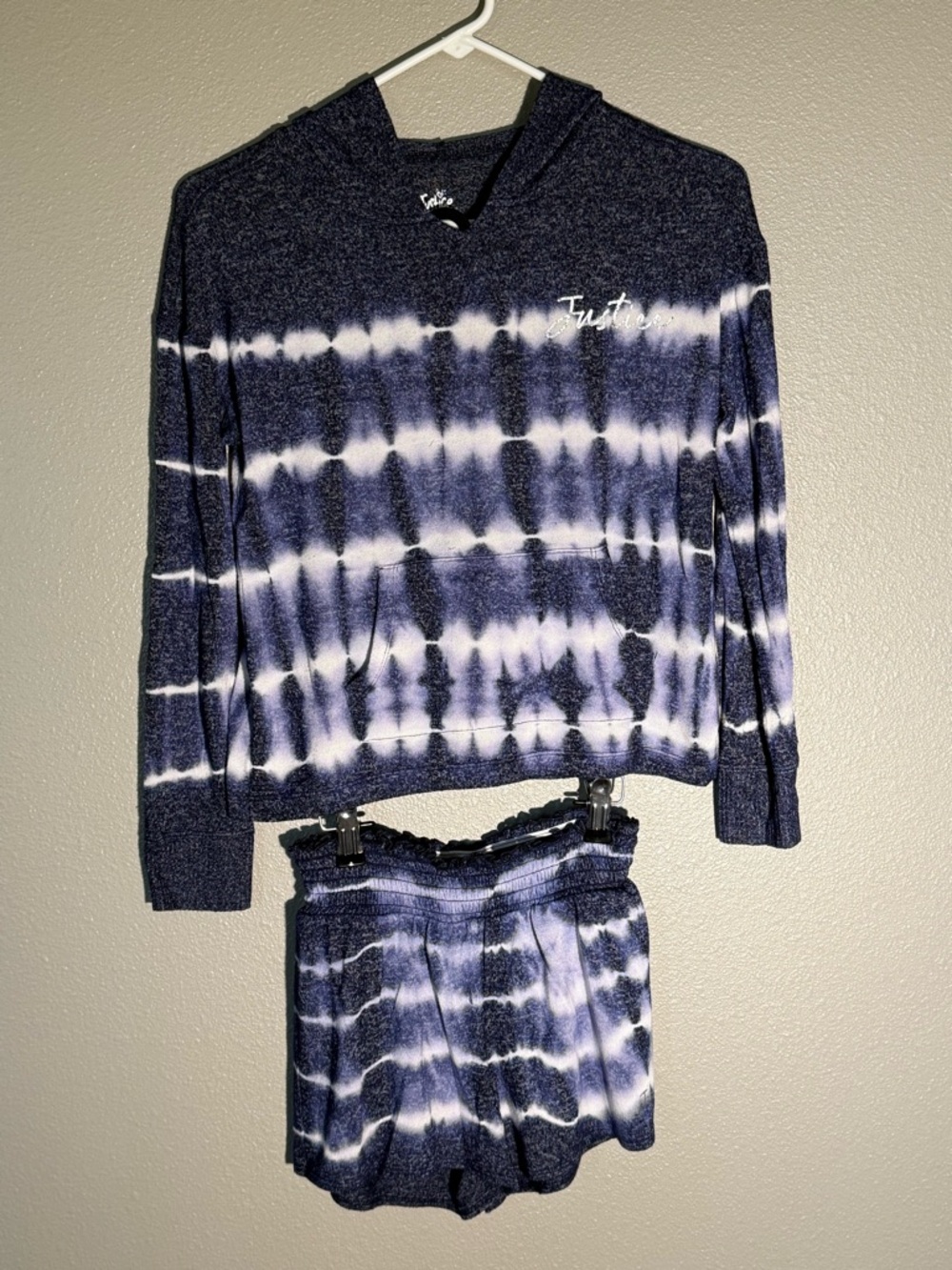 Justice Navy and White Tie-Dye Hoodie & Shorts Pajama Set